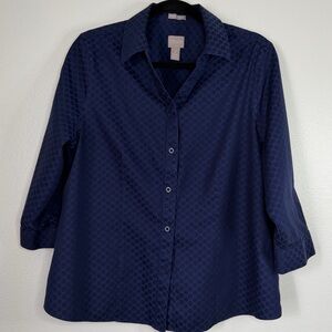 Chico’s Blouse Wrinkle Resistant Navy Size 2 (large 12) 3/4 Sleeves